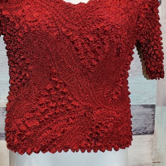 Magic Scarf Dark Brick Red Stretch Bubble Crinkle Y2K Shirt One Size Party Fun - Picture 4 of 8
